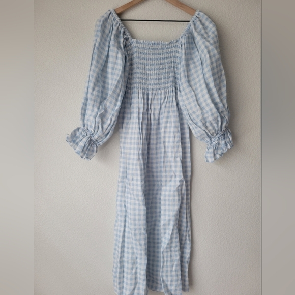Sleeper 100% linen blue and white gingham atlanta midi dress, small - Picture 9 of 12